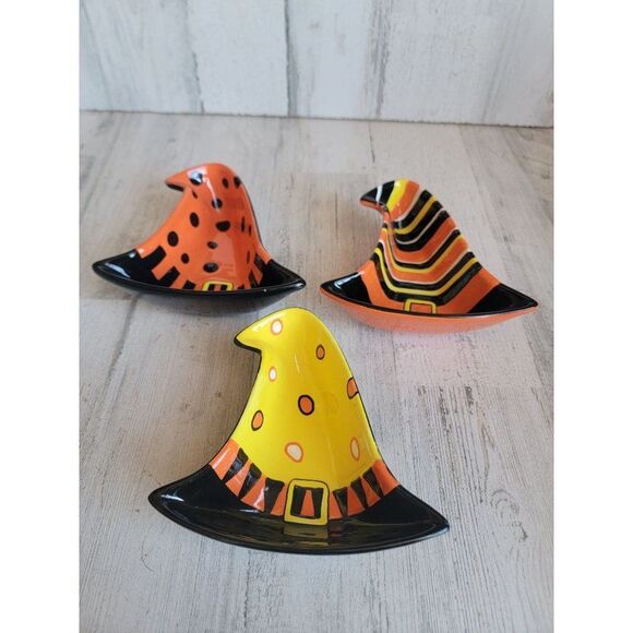 Real home ceramic witch hat Halloween bowl candy trinket set - Picture 6 of 8
